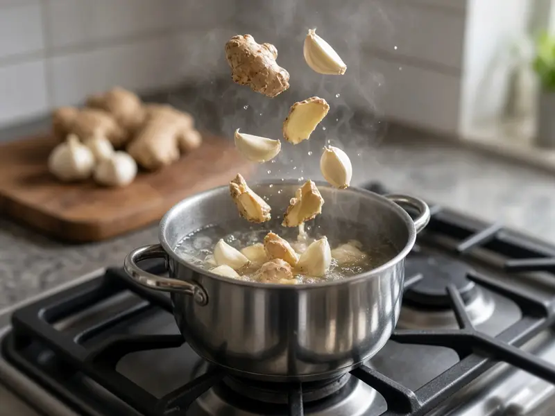 Ingredientes caindo na panela